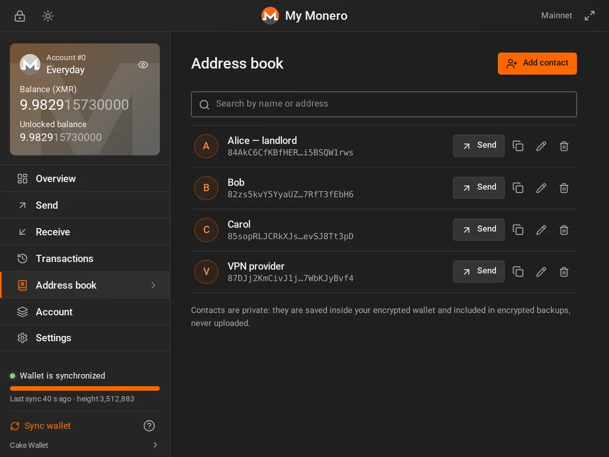 Encrypted address book